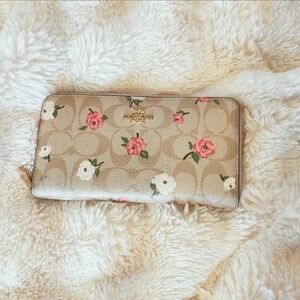 Coach Beige and Pink Floral Wallet